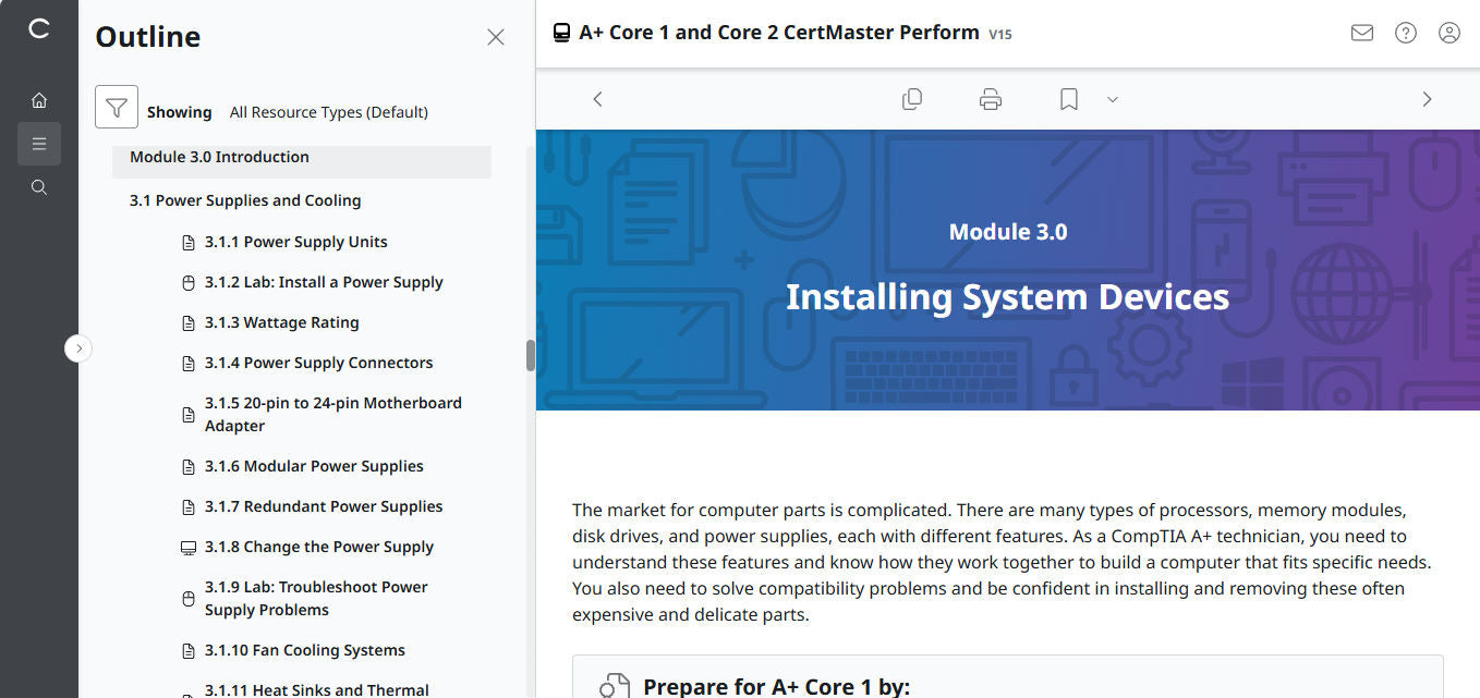 CompTIA A+ Core 1 & 2 CertMaster Perform (V15) (4 Month Access)