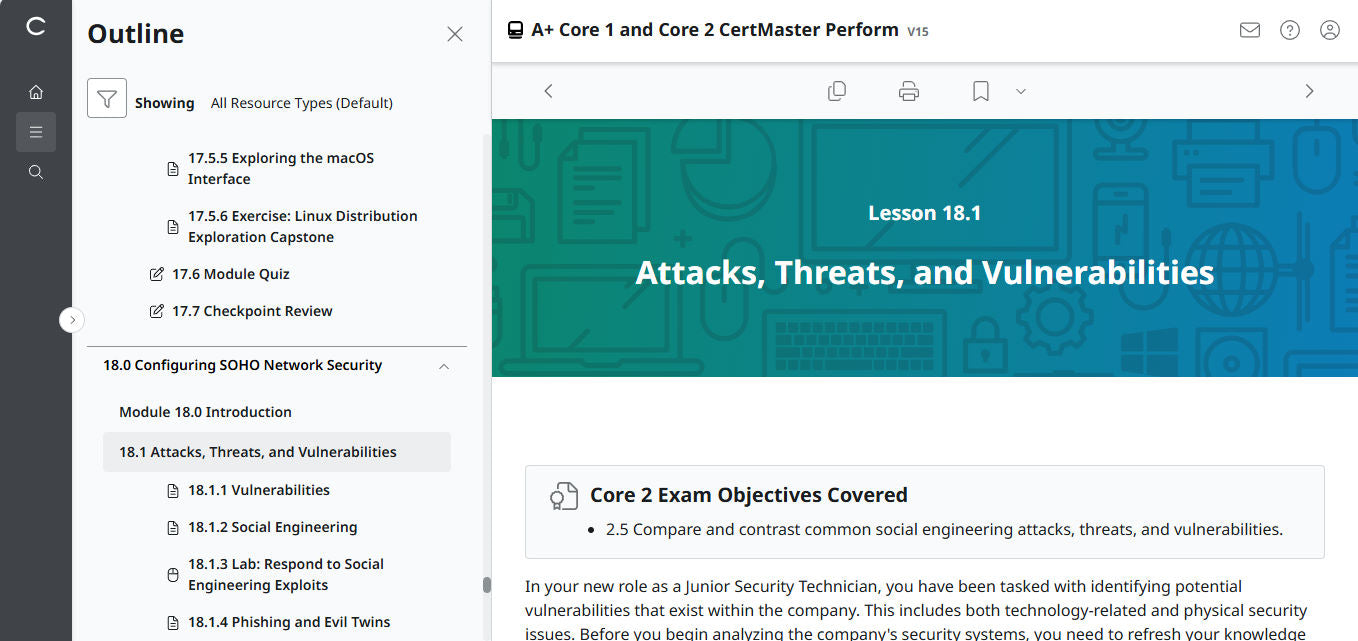 CompTIA A+ Core 1 & 2 CertMaster Perform (V15) (4 Month Access)