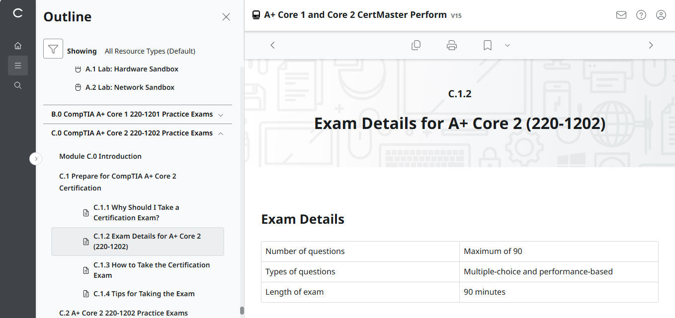 CompTIA A+ Core 1 & 2 CertMaster Perform (V15) (4 Month Access)